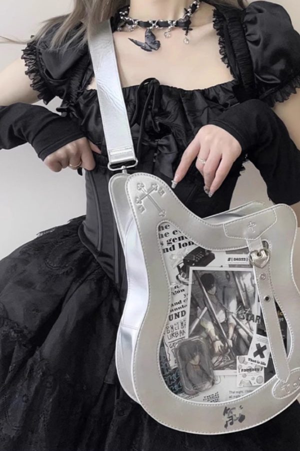 Y2K Guitar and Bass-Shaped Ita Bag with Pin Display Design