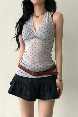 Y2K Halter Neck Polka Dot Top