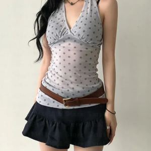 Y2K Halter Neck Polka Dot Top