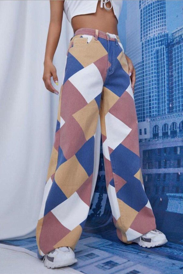Y2K Harlequin Wide Leg Jeans