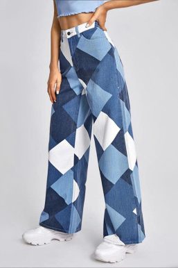 Y2K Harlequin Wide Leg Jeans