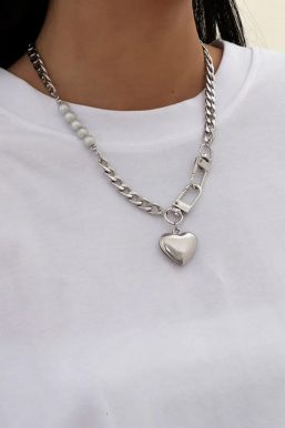 Y2K Heart Chain Beaded Necklace