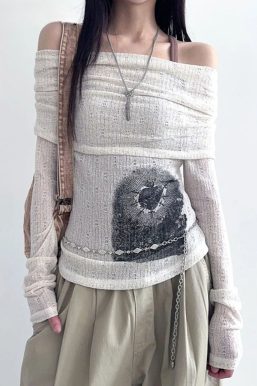 Y2K Heart & Swords Off Shoulder Top