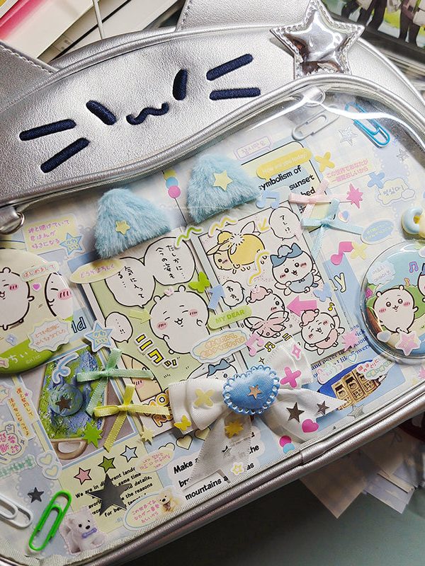 Y2K Japan Silver Cat Pin Backpack