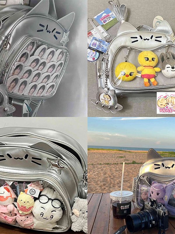 Y2K Japan Silver Cat Pin Backpack
