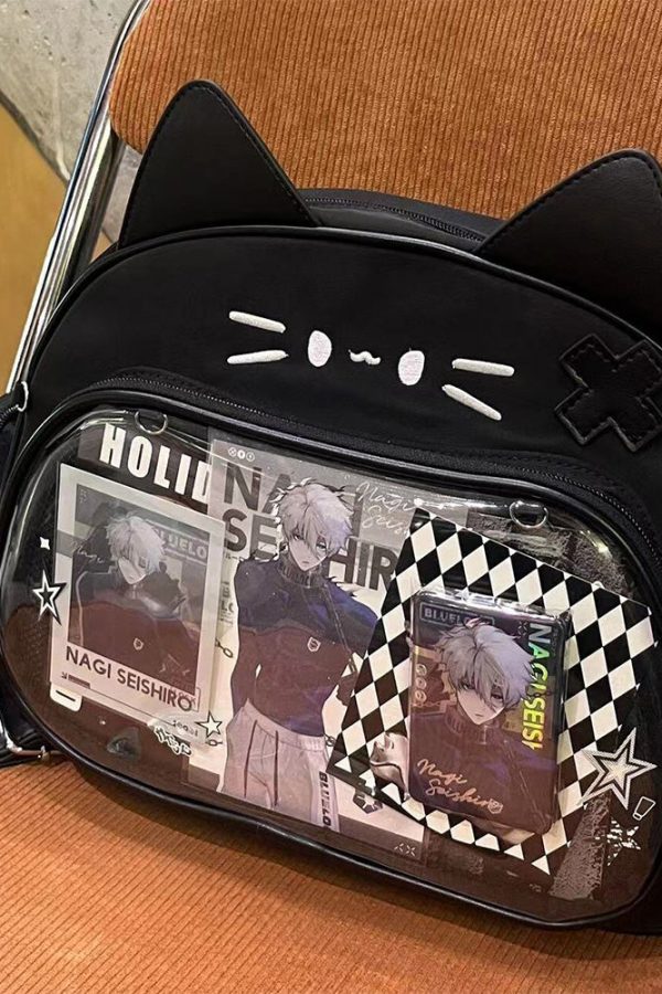 Y2K Japan Silver Cat Pin Backpack