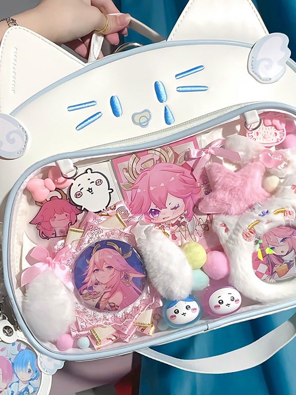 Y2K Japan Silver Cat Pin Backpack