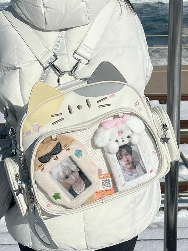 Y2K Japan Silver Cat Pin Backpack