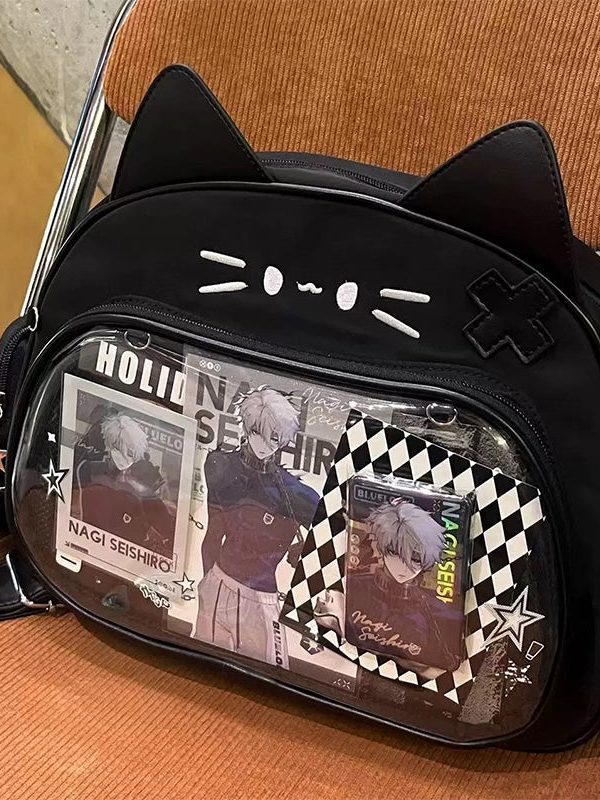 Y2K Japan Silver Cat Pin Backpack