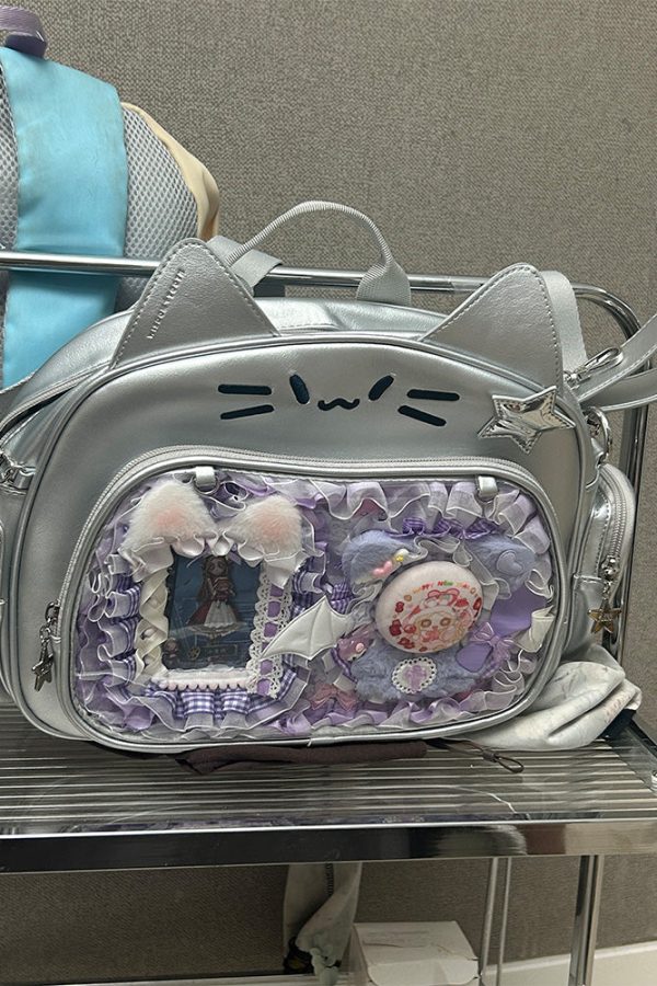 Y2K Japan Silver Cat Pin Backpack