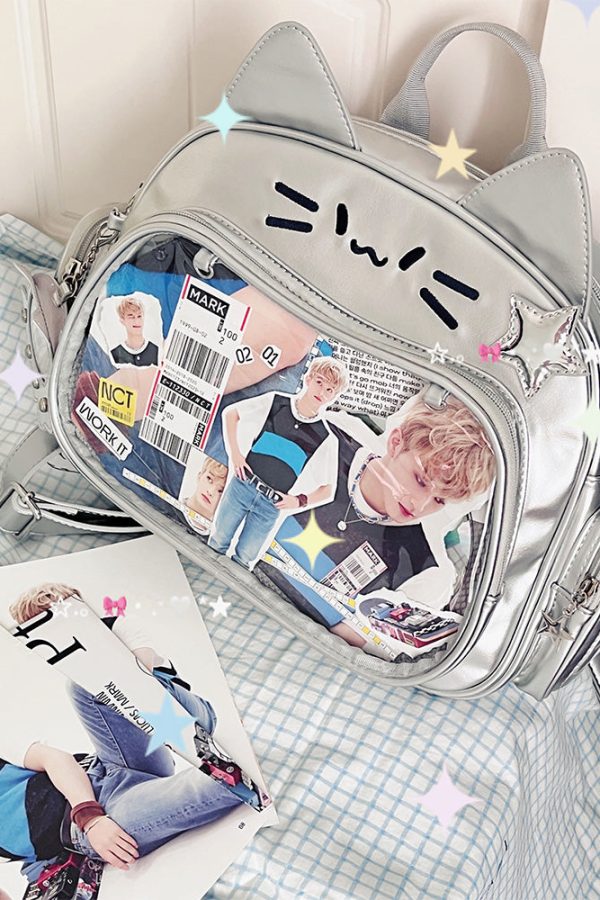 Y2K Japan Silver Cat Pin Backpack