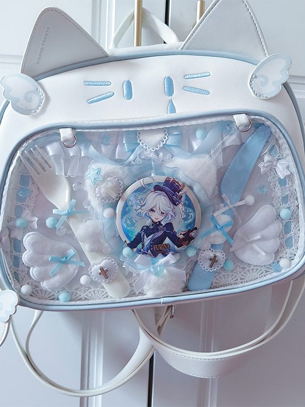 Y2K Japan Silver Cat Pin Backpack