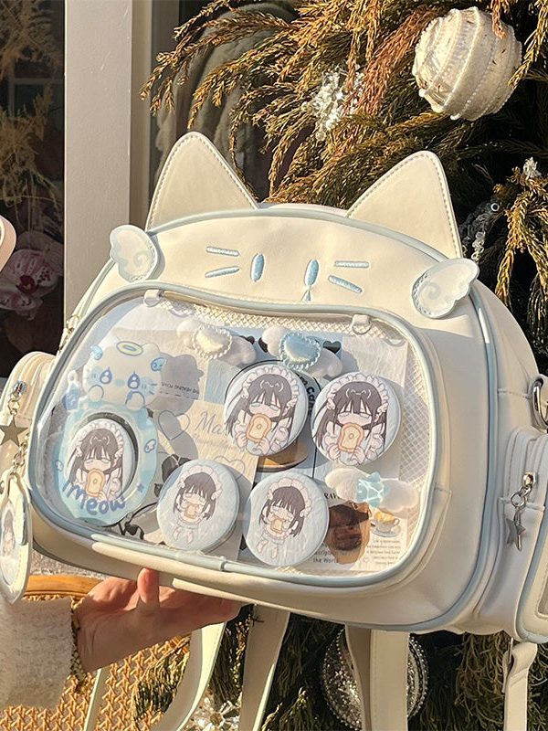 Y2K Japan Silver Cat Pin Backpack