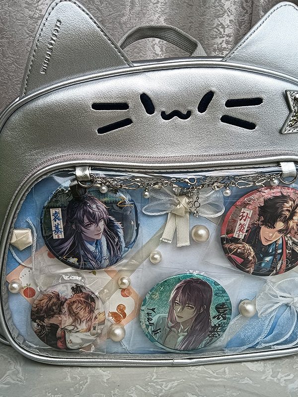 Y2K Japan Silver Cat Pin Backpack