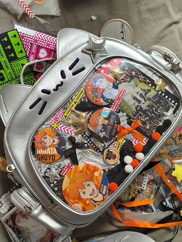 Y2K Japan Silver Cat Pin Backpack