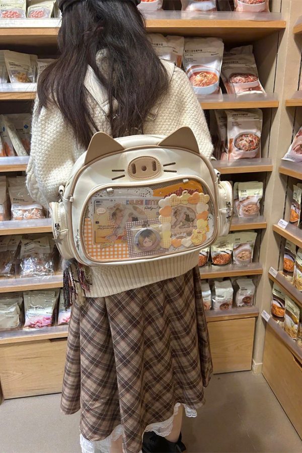 Y2K Japan Silver Cat Pin Backpack