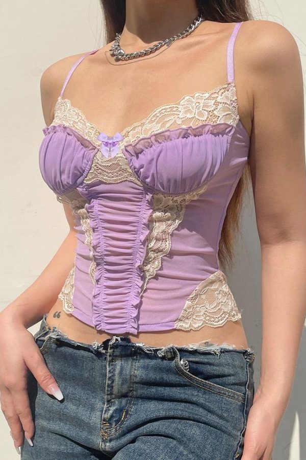 Y2K Lace Strap Crop Top