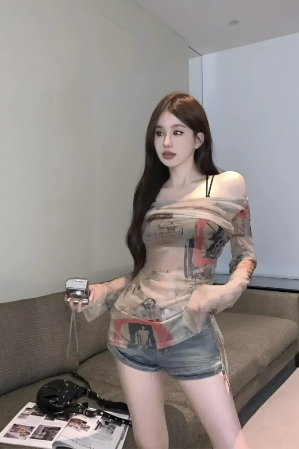 Y2K Off Shoulder Asymmetric Top