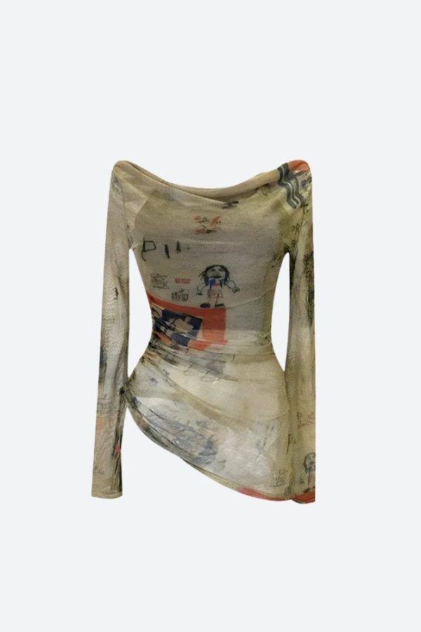 Y2K Off Shoulder Asymmetric Top