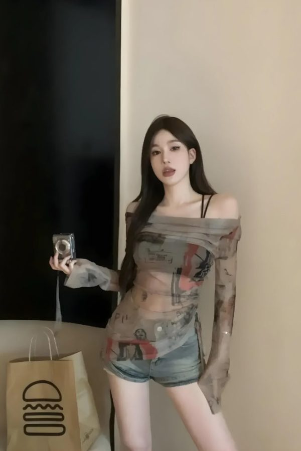 Y2K Off Shoulder Asymmetric Top