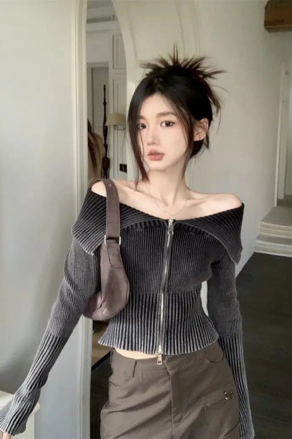 Y2K Off Shoulder Cardigan