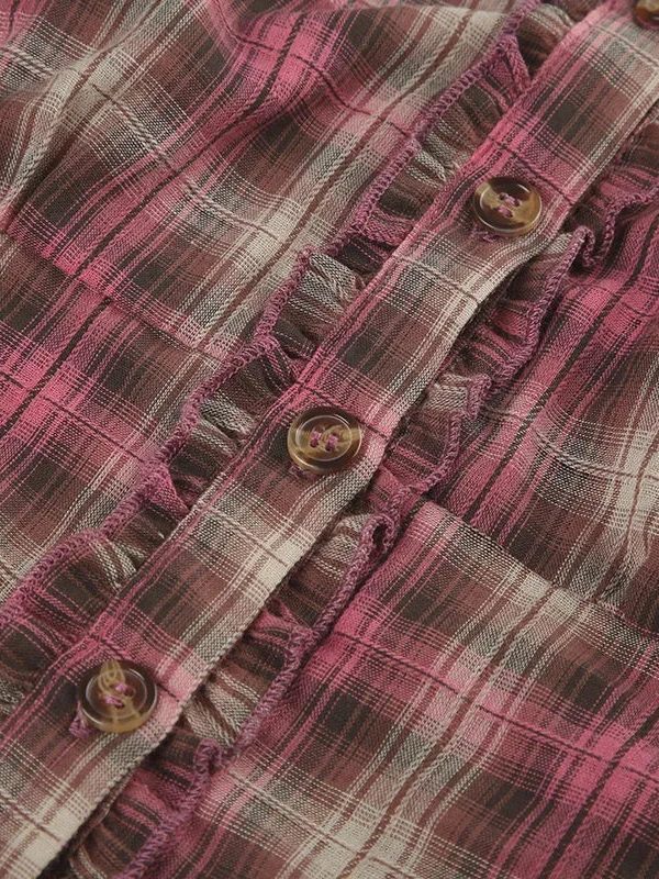 Y2K Plaid Ruffled Shirt