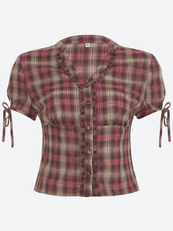 Y2K Plaid Ruffled Shirt
