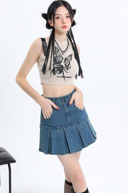 Y2K Pleated Jean Mini Skort