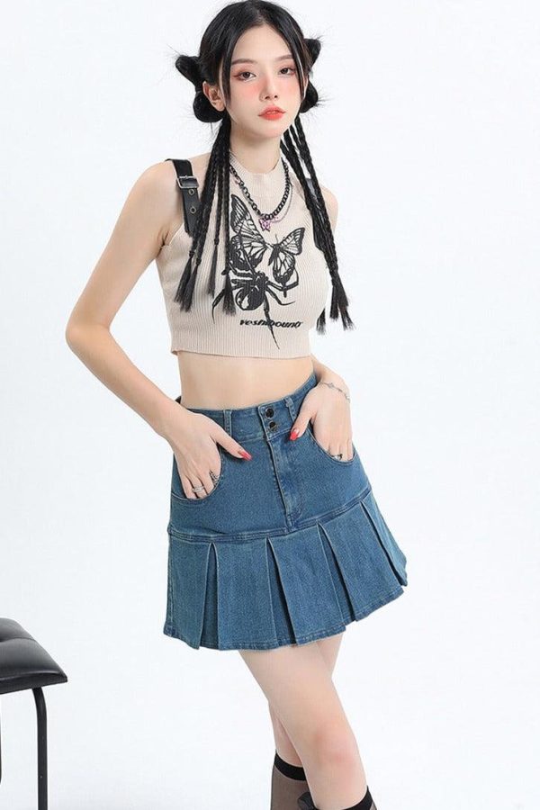 Y2K Pleated Jean Mini Skort
