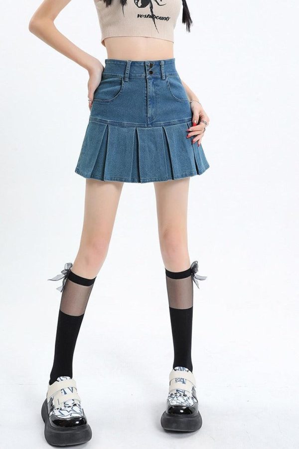 Y2K Pleated Jean Mini Skort