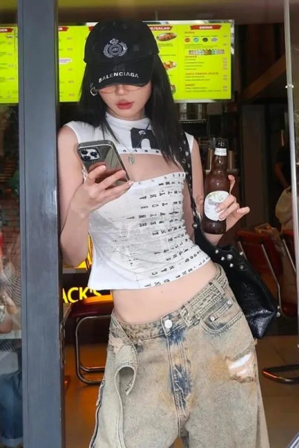 Y2K Printed Cut Out Top