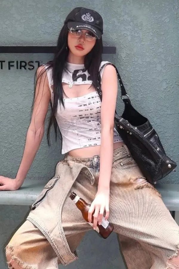 Y2K Printed Cut Out Top