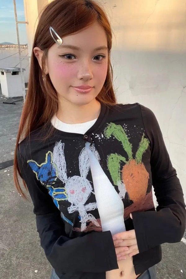 Y2K Rabbit Cropped Cardigan