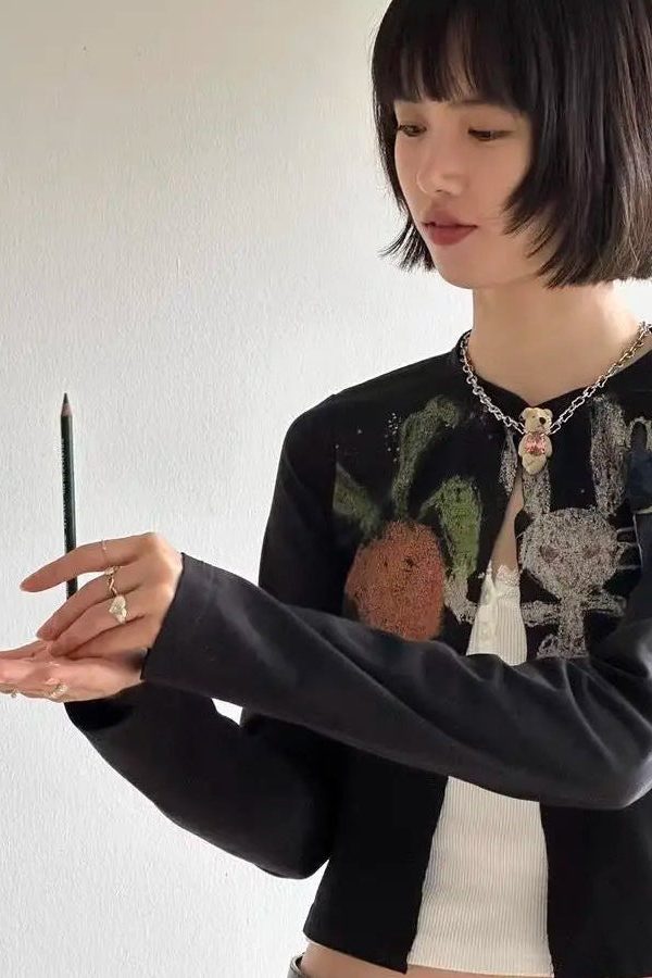 Y2K Rabbit Cropped Cardigan