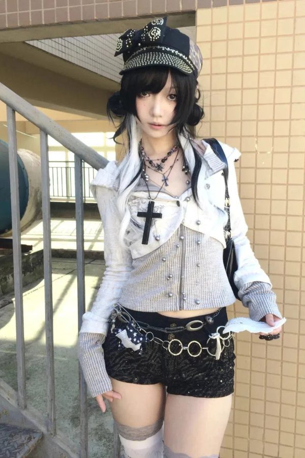 Y2K Rhinestone Layered Cardigan