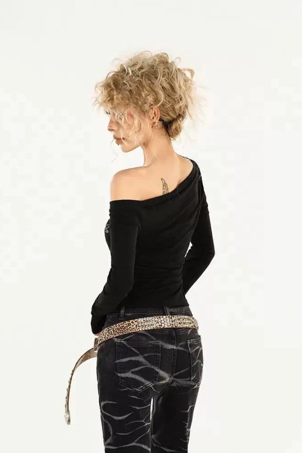 Y2K Rhinestone One Shoulder Top