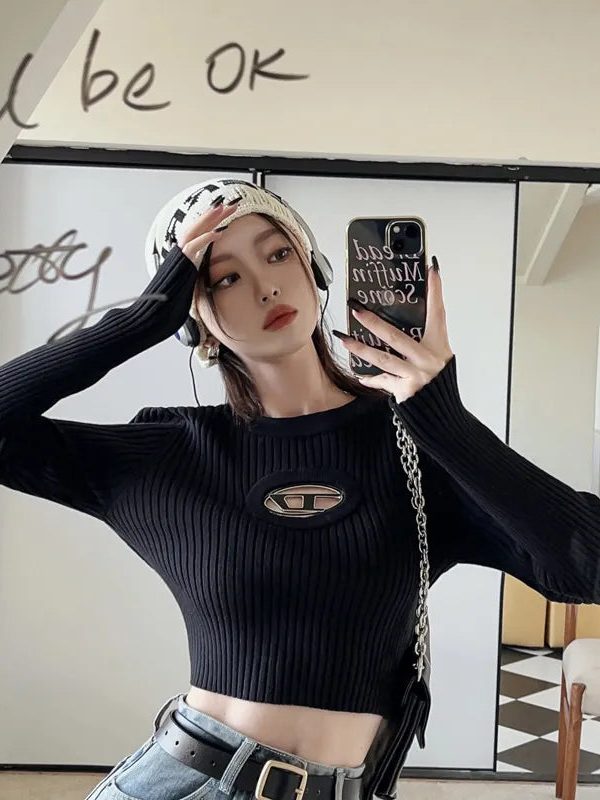 Y2K Ribbed Cropped Sweater