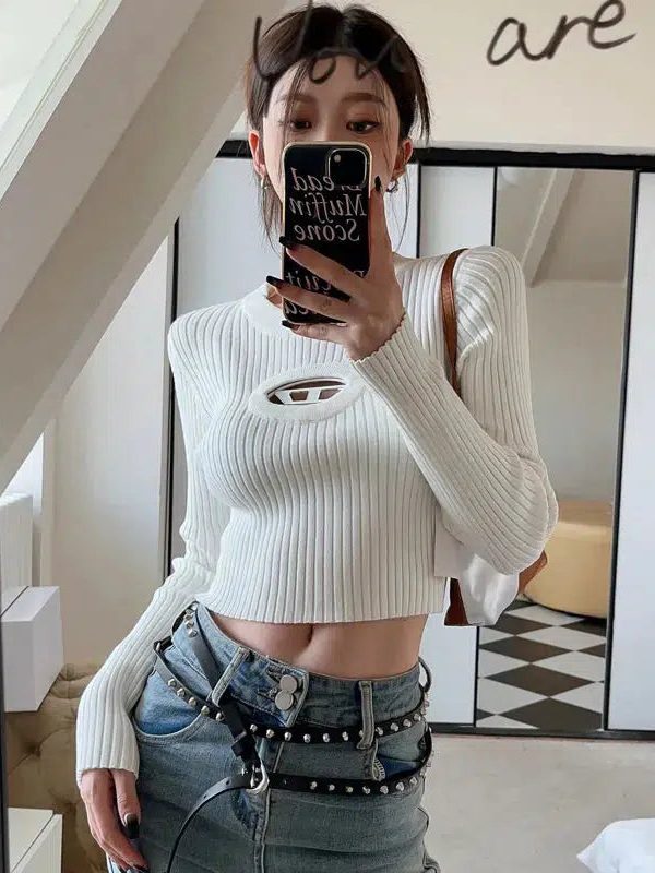 Y2K Ribbed Cropped Sweater