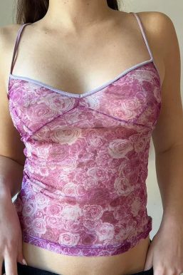 Y2K Rose Mesh Top