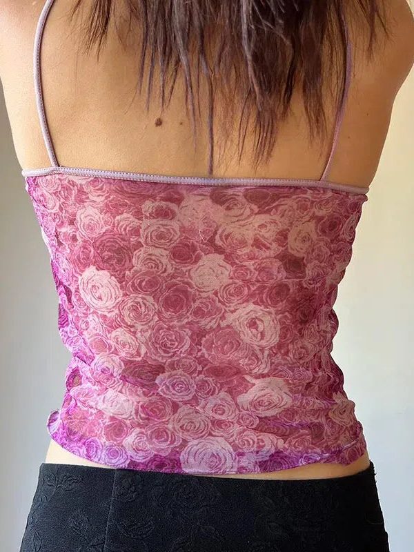 Y2K Rose Mesh Top