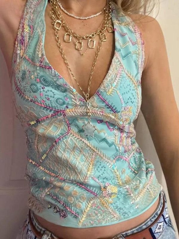 Y2K Sequined Halter Top