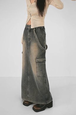 Y2K Side Strap Cargo Maxi Skirt