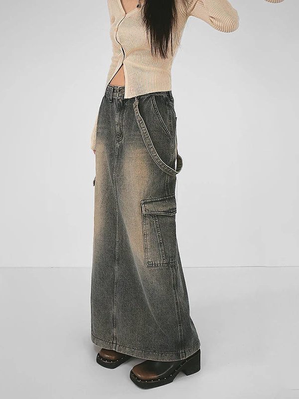 Y2K Side Strap Cargo Maxi Skirt