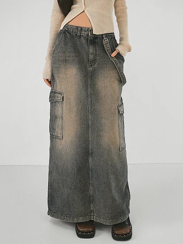 Y2K Side Strap Cargo Maxi Skirt