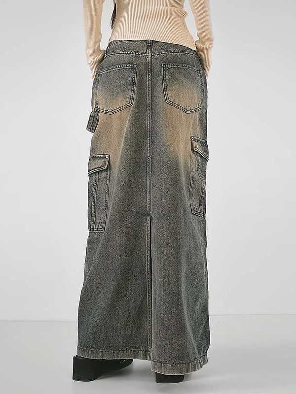 Y2K Side Strap Cargo Maxi Skirt
