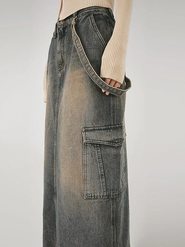 Y2K Side Strap Cargo Maxi Skirt