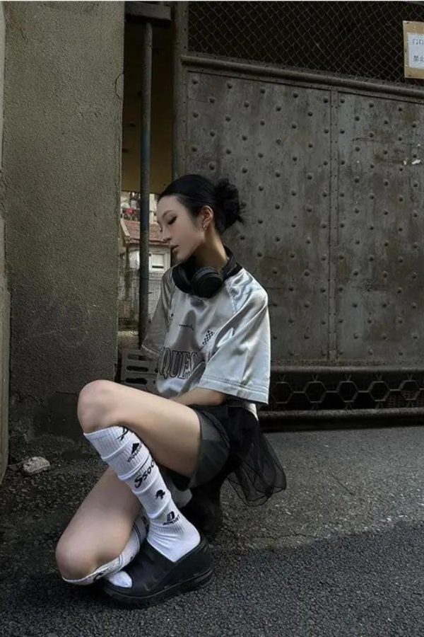 Y2K Silver Oversized Tee