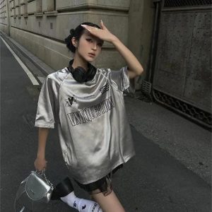 Y2K Silver Oversized Tee
