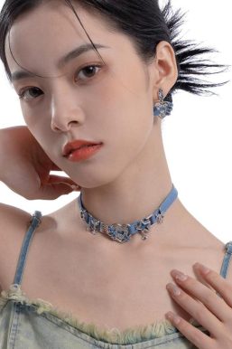 Y2K Sparkle Denim Choker Necklace