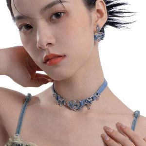 Y2K Sparkle Denim Choker Necklace